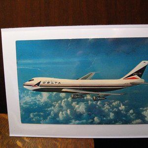 ✈️Delta Air Lines Vintage 1970's Magnet Frame Postcard - Boeing 747 Jet Airplane